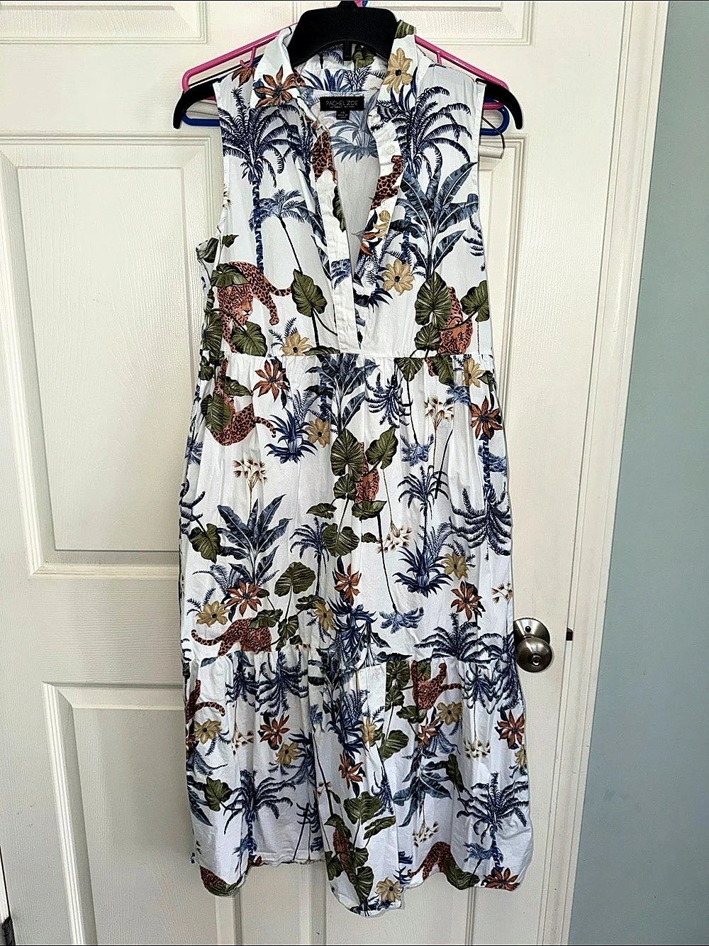 Rachel Zoe Floral Midi Dress White & Blue Size XS